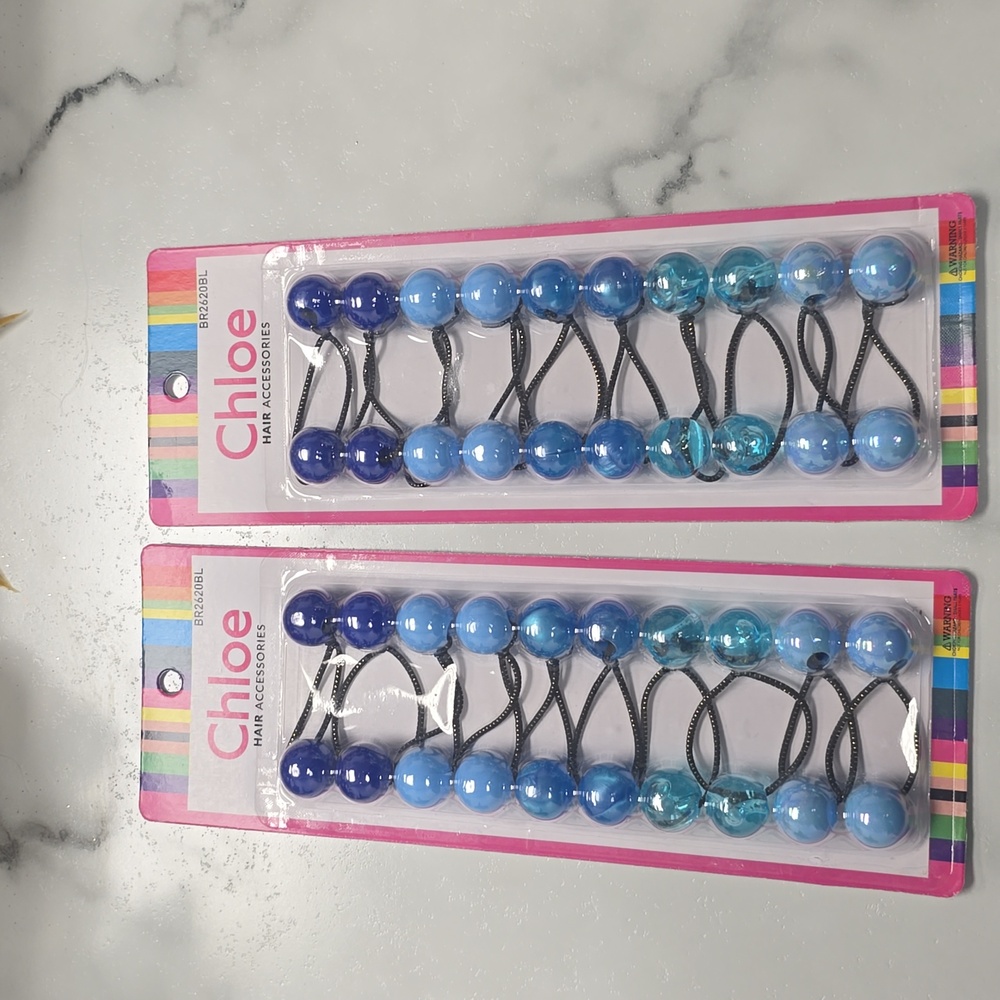 NIB - Beaded Hair Ties - Lot of 2 (20 total ties) - Shades of Blue